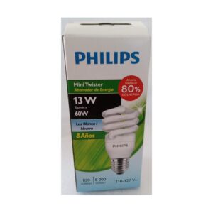 FOCO PHILIPS MINI TWISTER AHORRADOR DE ENERGÍA   LUZ BLANCA NEUTRA 